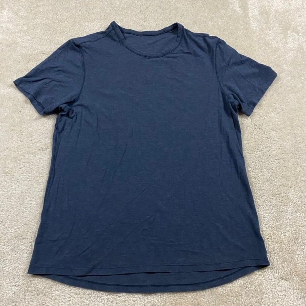 Lululemon Shirt Mens L Short Sleeve Crew Neck Navy Blue Athletic Performance